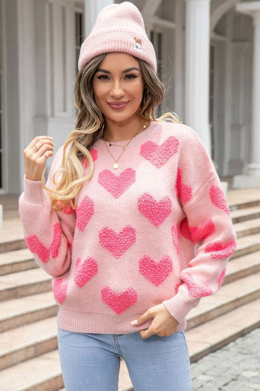 Fuzzy heart pink knit sweater Valentine – KJB COUTURE