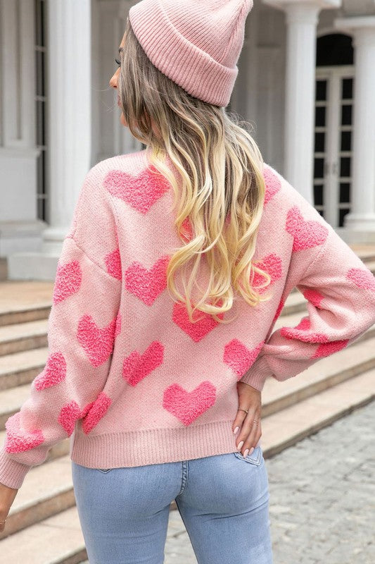 Fuzzy heart pink knit sweater Valentine – KJB COUTURE