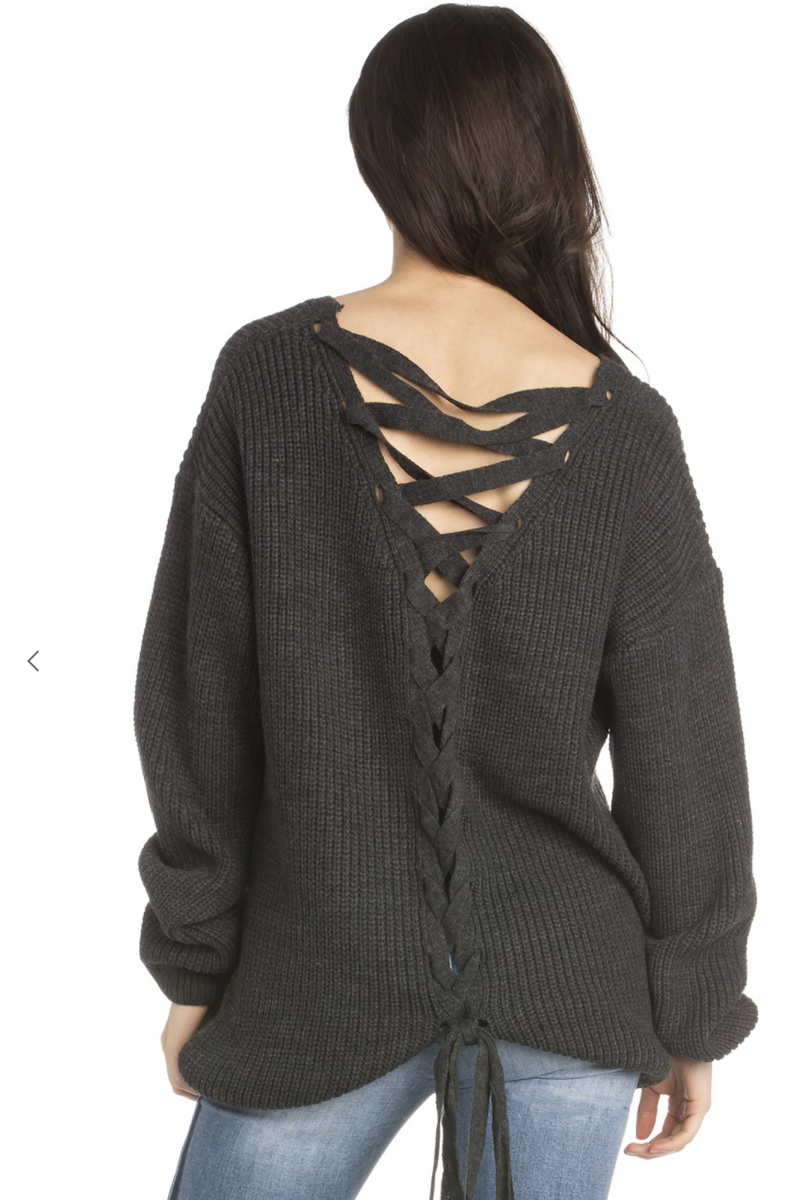LACE UP Sweater Dark Grey KJB COUTURE