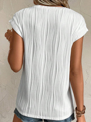 Textured Round Neck Cap Sleeve T-Shirt