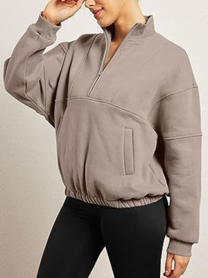 Half Zip Dropped Shoulder Sweatshirt