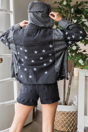 Vervet Star Embroidered Hooded Denim Jacket