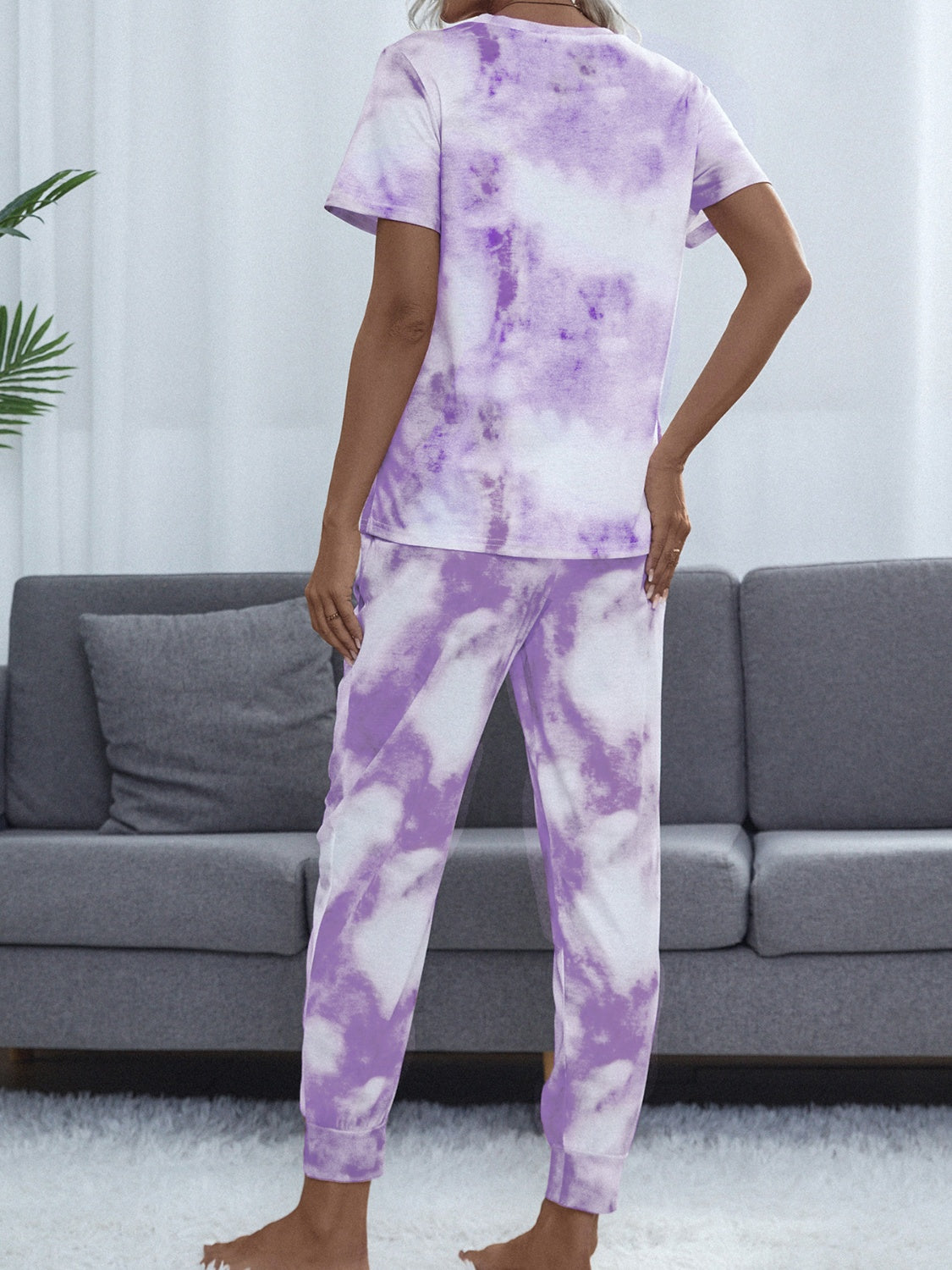 Tie-Dye Round Neck Top and Pants Lounge Set