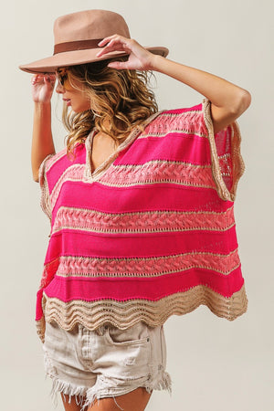 Multi Color Stripe Hooded Knit Top