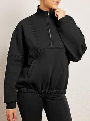 Half Zip Dropped Shoulder Sweatshirt