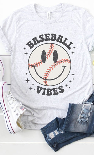 Retro Baseball Vibes Smiley Graphic Tee