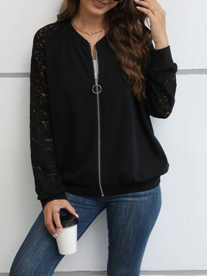 Lace Zip Up Long Sleeve Jacket