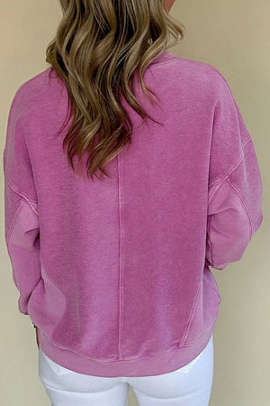 Notched Dropped Shoulder Long Sleeve Sweatshirt