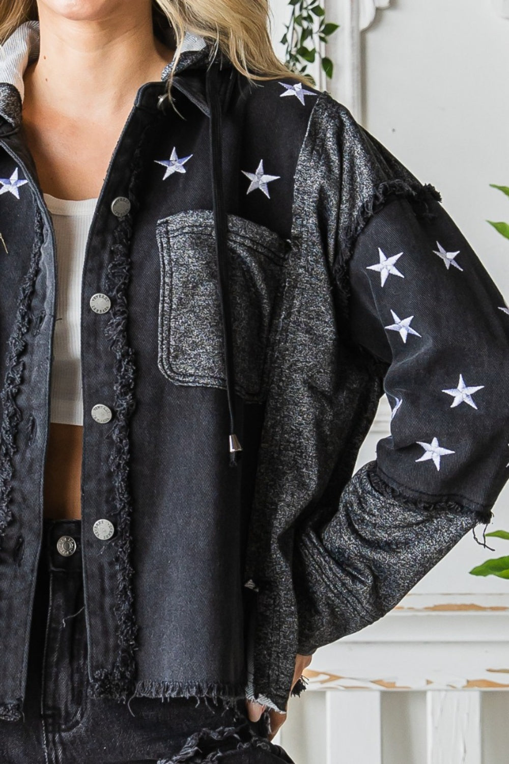 Vervet Star Embroidered Hooded Denim Jacket