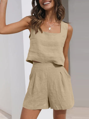 Square Neck Wide Strap Top and  Shorts Set