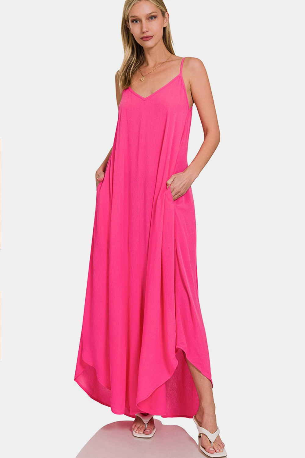 Woven Cami Maxi Dress with Side Pockets