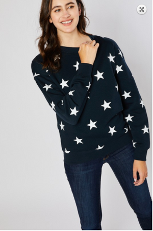 SALE! BRUSHED  ALL-OVER STAR PRINTING PULLOVER SWEATSHIRTS- Black