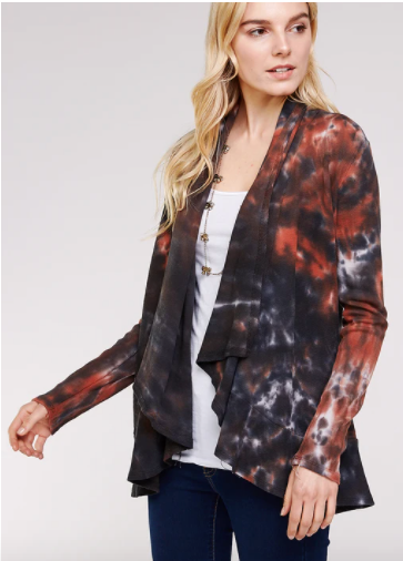 SALE! Charcoal Crystal Tie dye Long Sleeve A-line Thermal Cardigan***Note each one is different!