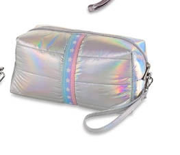 Puffer Cosmetic Bags iridescent with white stars