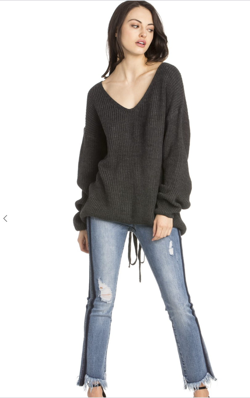 Grey lace up sweater best sale