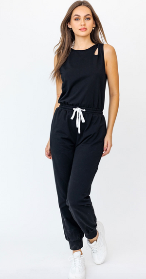SLEEVELESS CUT-OUT DETAIL LOUNGE JOGGER JUMPSUIT