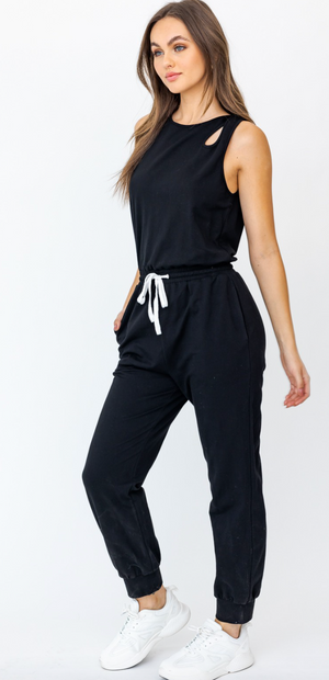 SLEEVELESS CUT-OUT DETAIL LOUNGE JOGGER JUMPSUIT