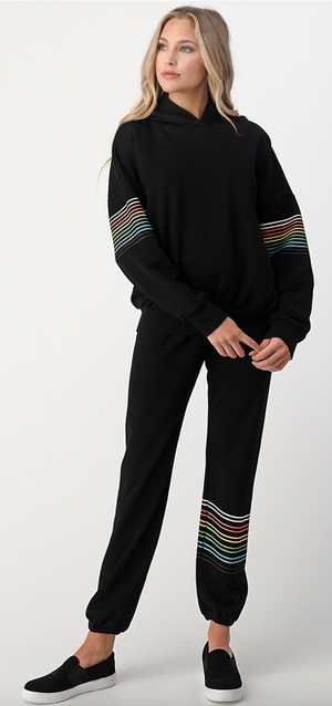 Knit hoodie with rainbow stripe