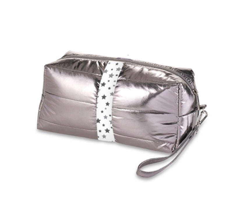 Metallic White Star Cosmetic Bag
